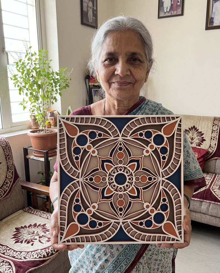 Grandmother holding a Jaipur Block Print mandala