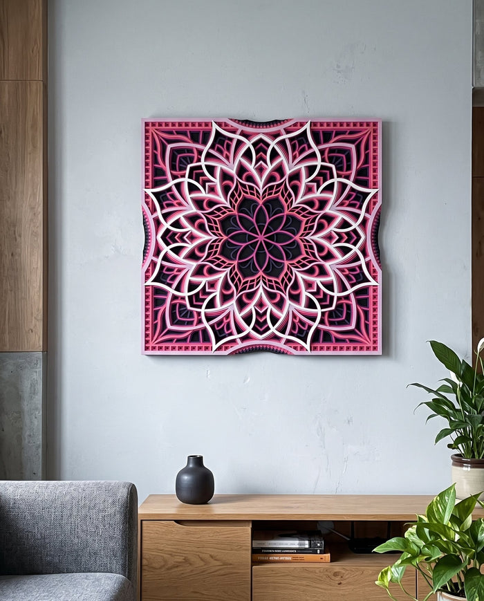 Sakura at Dusk mandala in a modern grey apartment