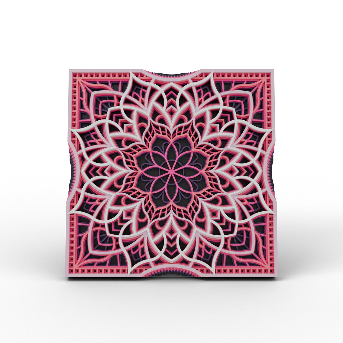 Sakura at Dusk layered mandala wall art, Statement 245 mm – front view on white