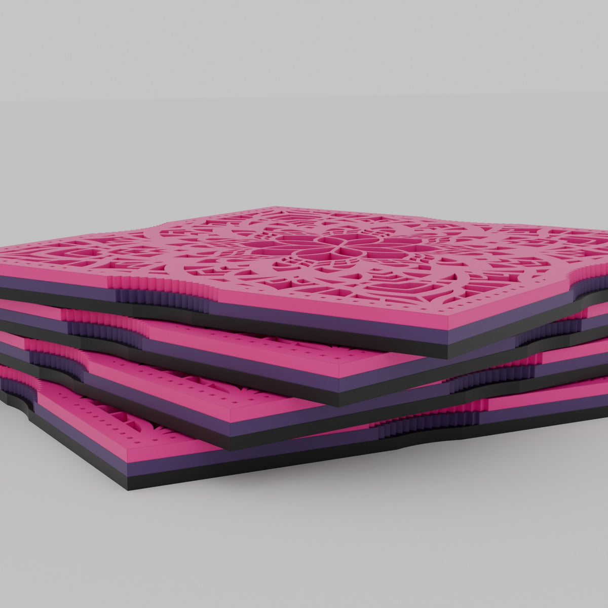 Sakura at Dusk layered mandala coaster set of 4 – stacked