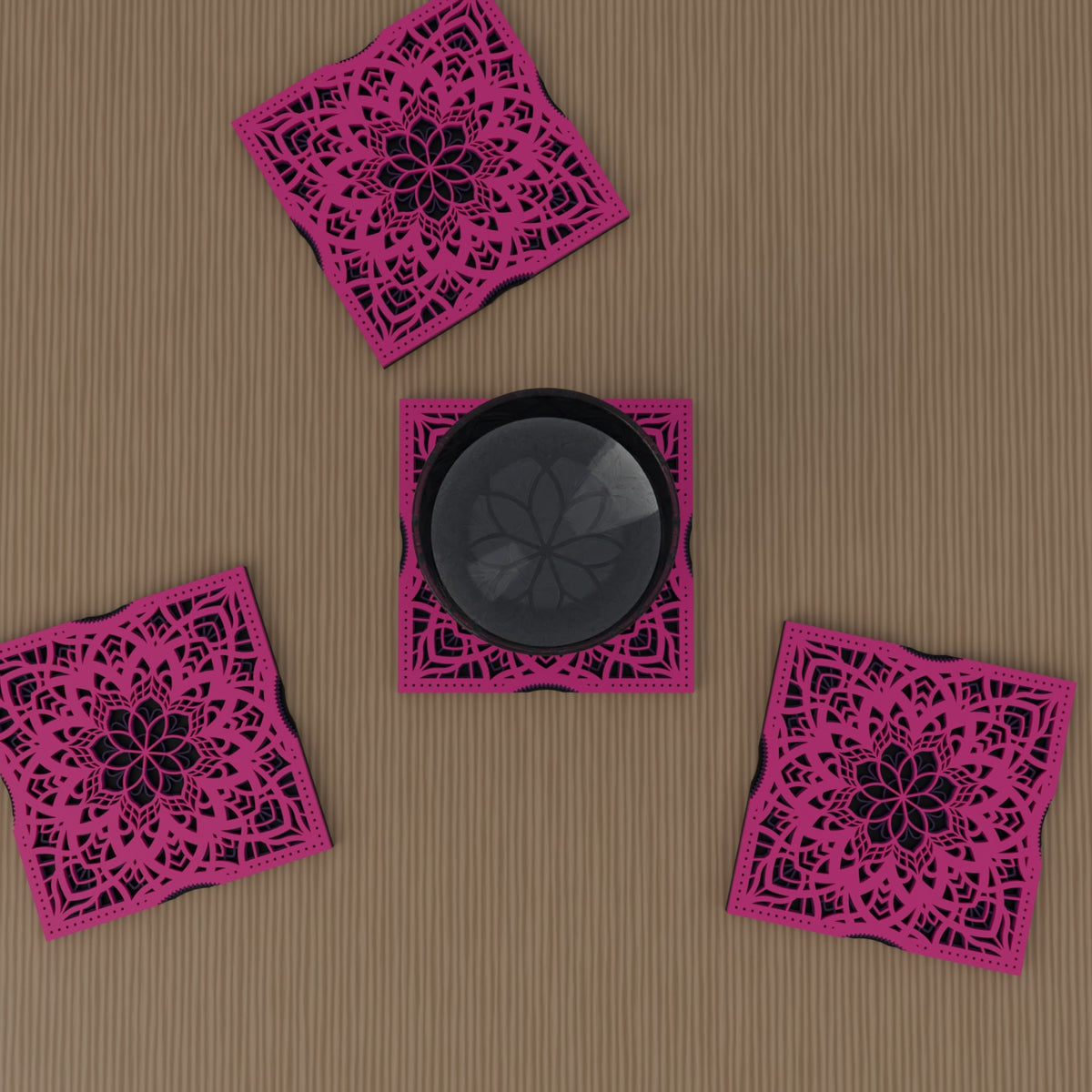 Sakura at Dusk layered mandala coaster set of 4 – set from above, alternate
