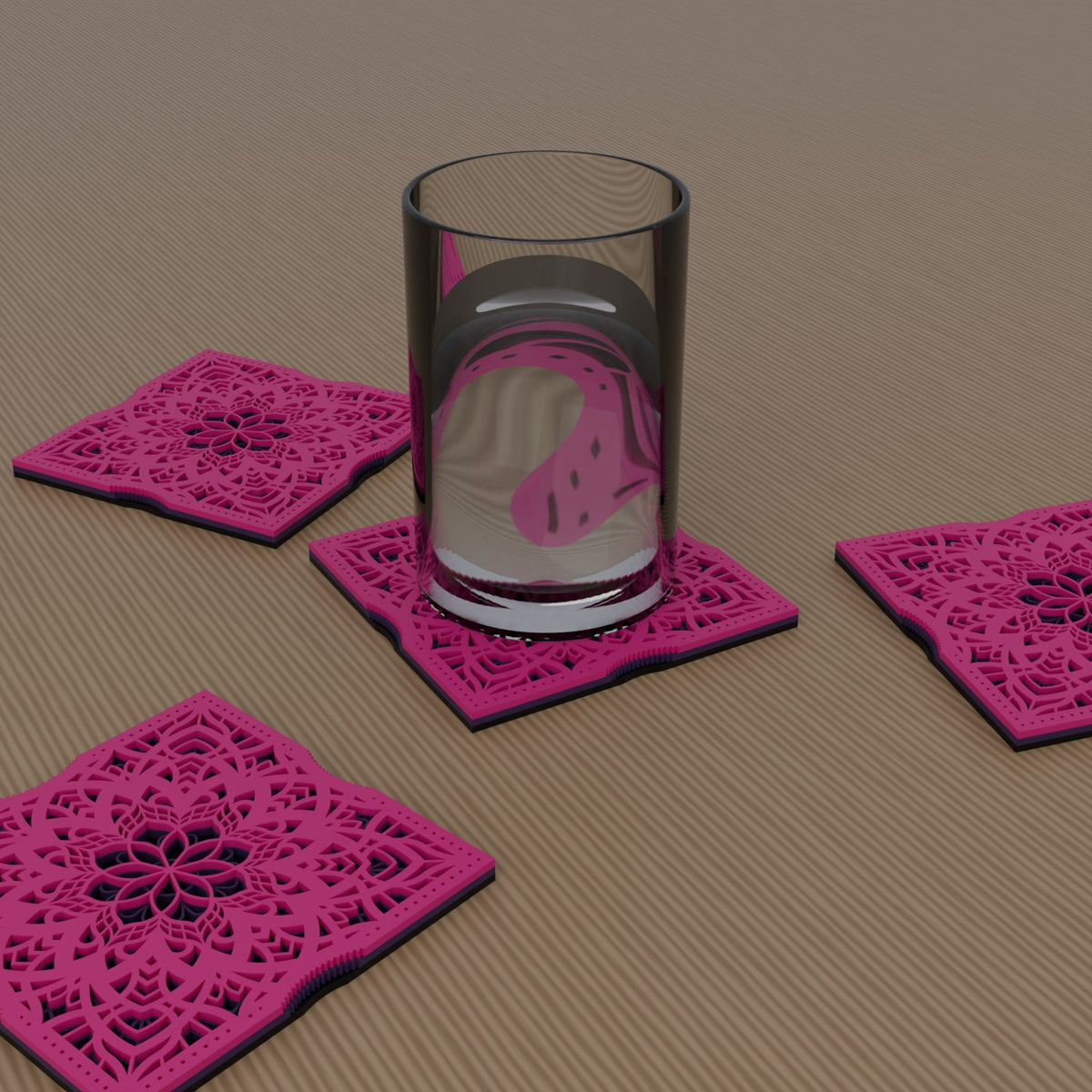 Sakura at Dusk coaster set with a glass