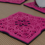 Sakura at Dusk layered mandala coaster set of 4 – close-up on a coaster