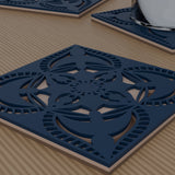 Jaipur Block Print layered mandala coaster set of 4 – close-up on a coaster