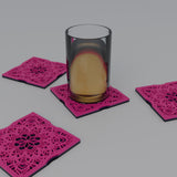 Sakura at Dusk layered mandala coaster set of 4 – set with a glass, angle two