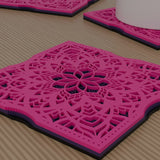 Sakura at Dusk layered mandala coaster set of 4 – close-up detail