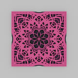 Sakura at Dusk layered mandala coaster set of 4 – front view on grey studio background