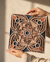 Jaipur Block Print mandala, layers casting shadows in window light
