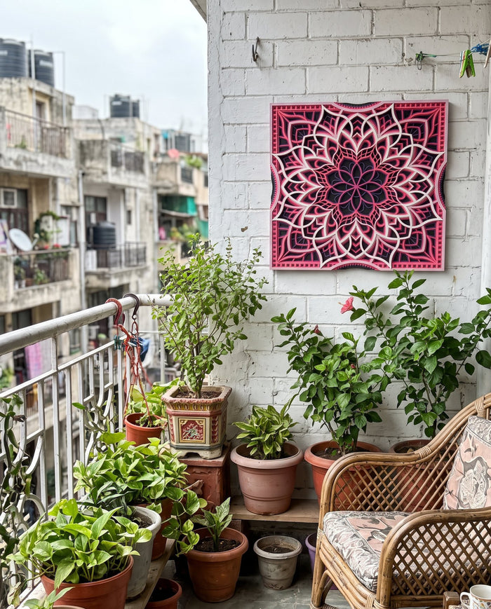 Layered mandala in a balcony garden nook